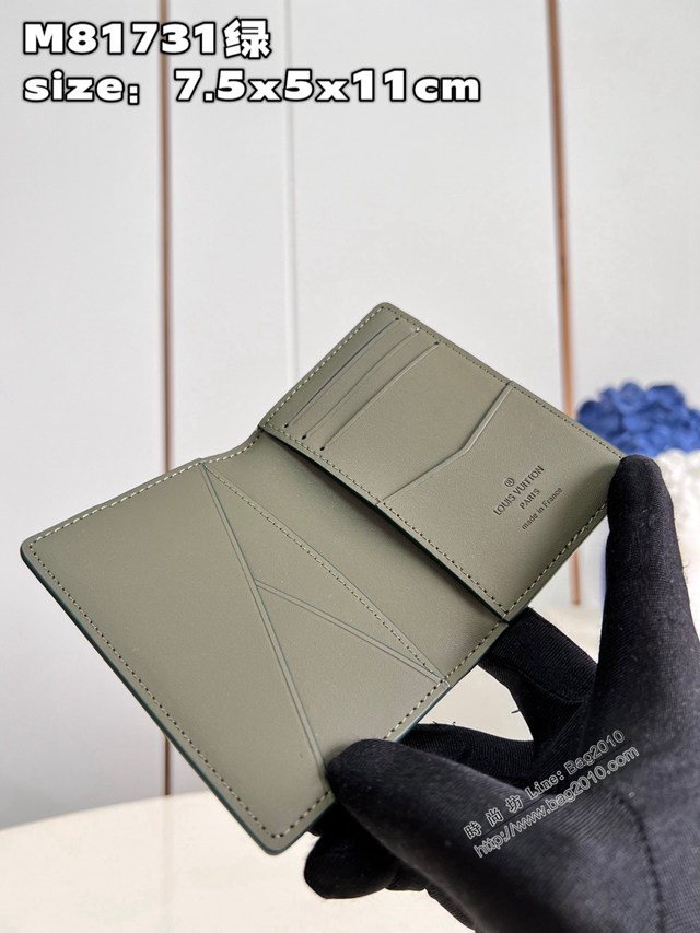 LV專櫃2023新款Aerogram系列男士口袋錢夾卡包 M81731綠 路易威登經典袋裝萬用錢包 dn1264